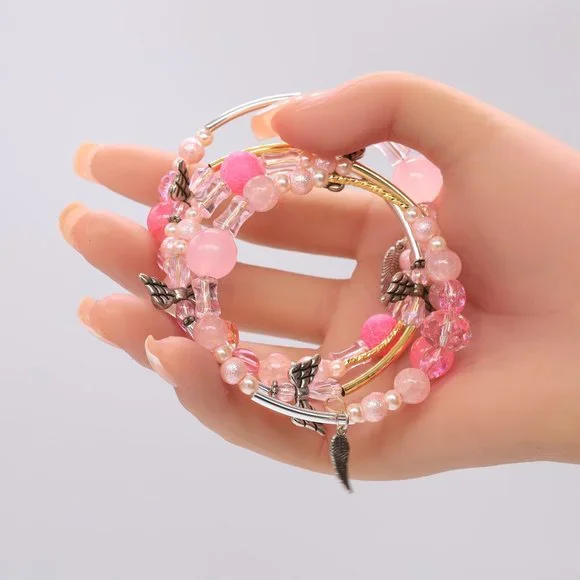 Angels theme Rose Quartz stone bead bracelet with Pearls and Crystals. - Picture 5 of 7